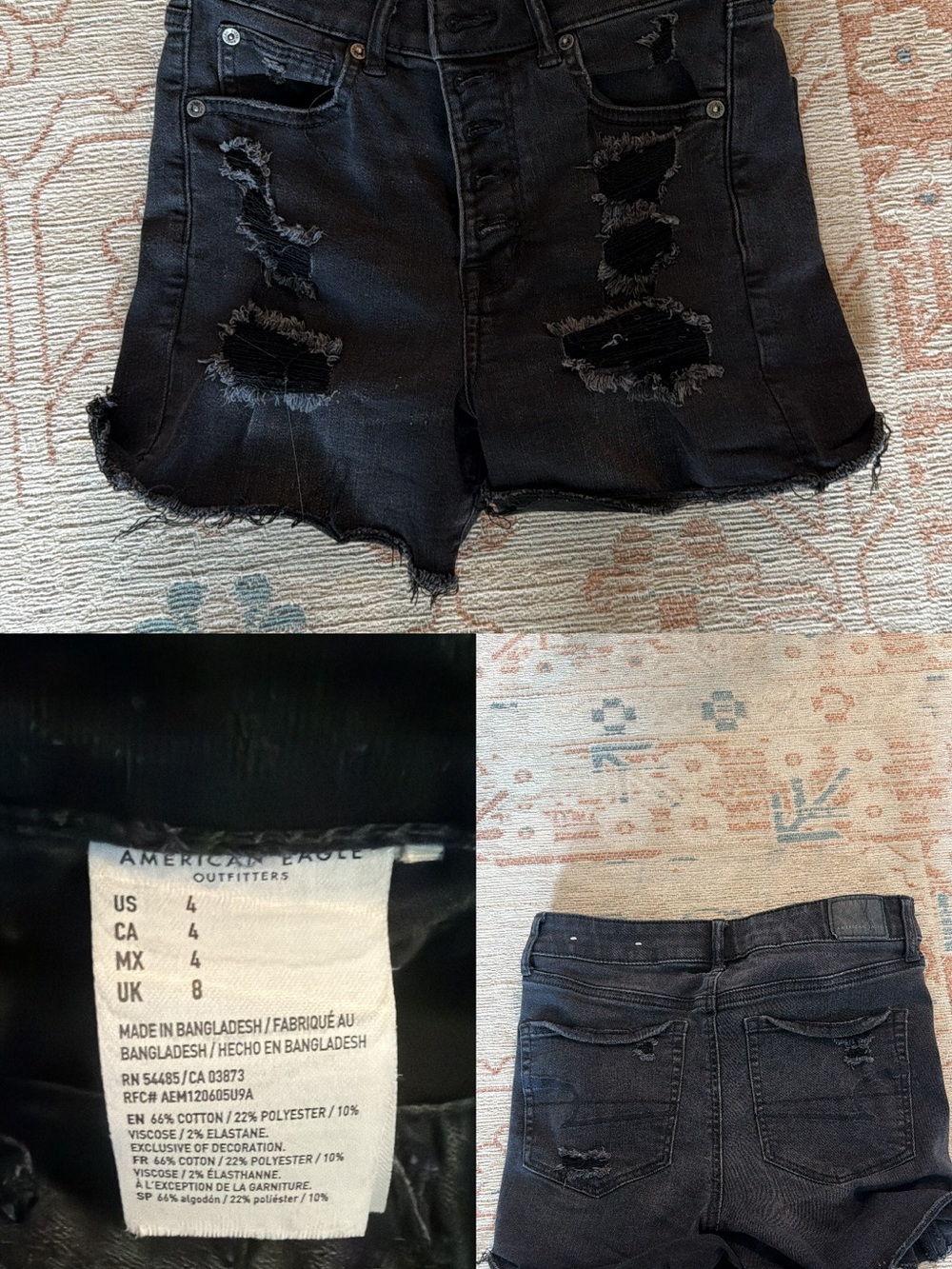 American Eagle Outfitters Black High-Rise Distressed Denim Shorts
